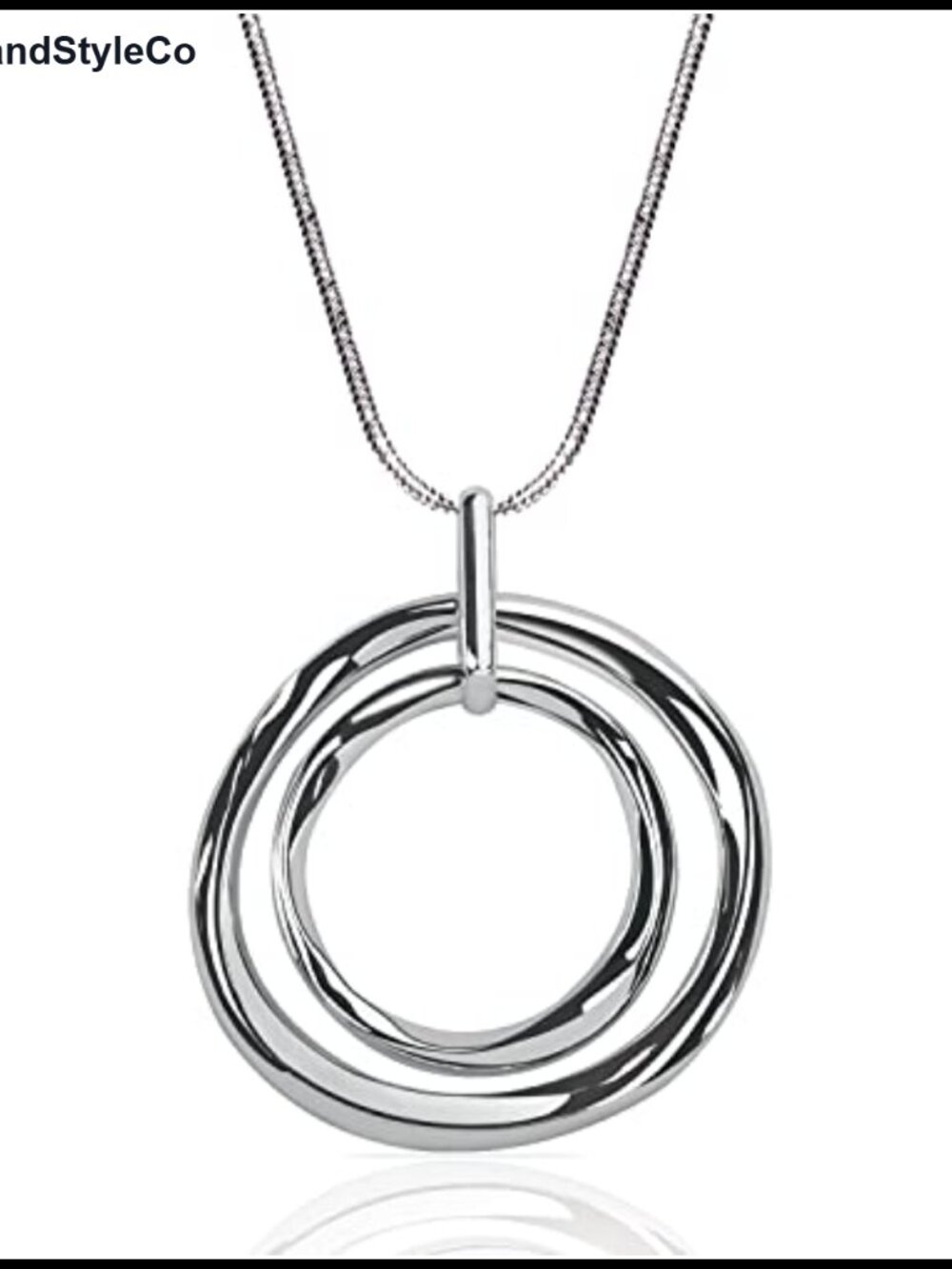Long Silver Pendant Necklace, Silver Plated 21" Chain, Statement Circle